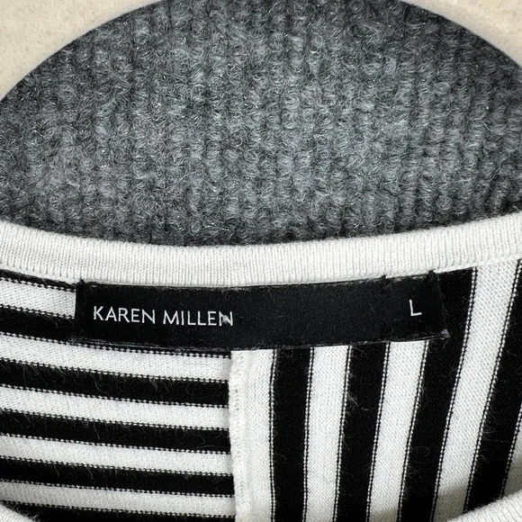 Karen Millen Sweater Womens Large Black White Striped Long Sleeve Tunic - Picture 4 of 10